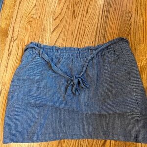 J. Crew Blue and White Pinstripe Drawstring Mini Skirt